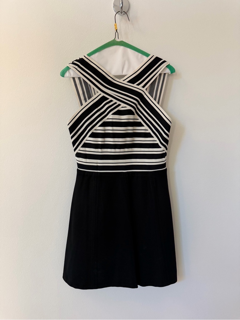 Maeve Black and White Striped Crisscross Mini Dress